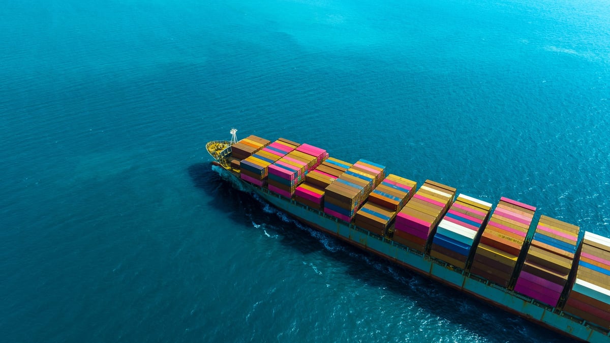 Aerial view of the freight shipping transport system cargo ship container. international transportation Export-import business, logistics, transportation industry concepts