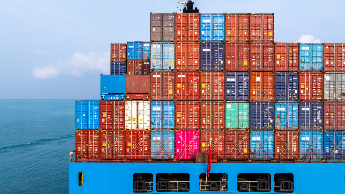 Aerial view container ship carrier container on sea, Global business logistics and Global trade transportation by container ship, Container ship freight shipping import export logistics supply chain.